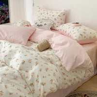 Pink Floral Bedding Set Soft Ins Single Double Queen Size Duvet